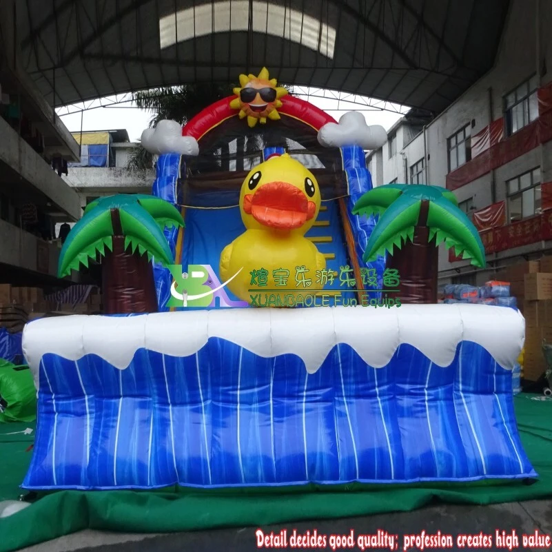 Factory Manufacture custom durable tarpaulin blue&grey marble PVC water slide lovely rubber duck 1