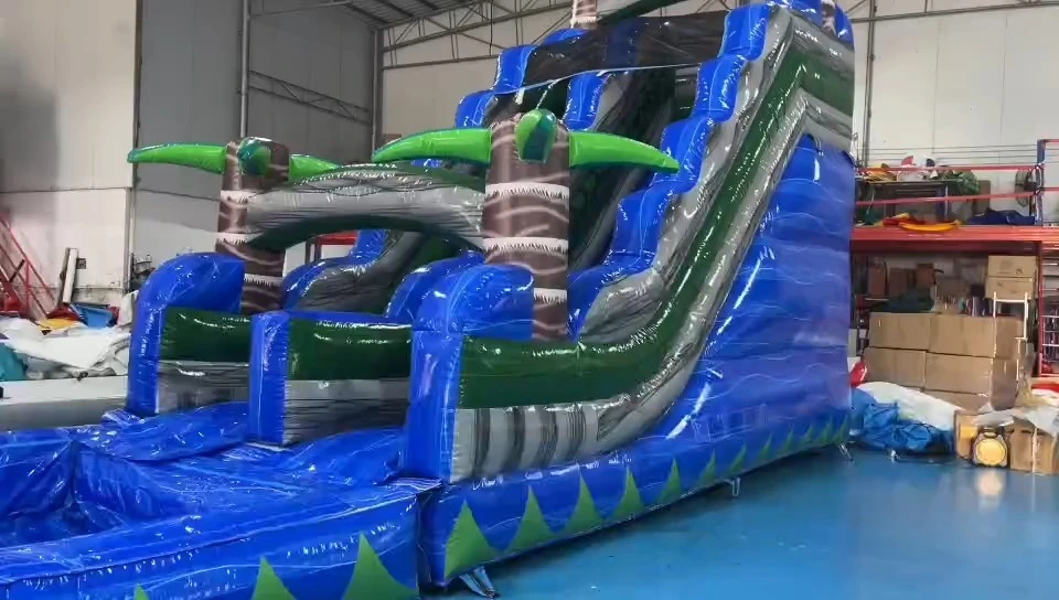 Toboggan aquatique tropical en marbre d&39;usine, toboggan aquatique gonflable en forme de palmier avec piscine amovible 1