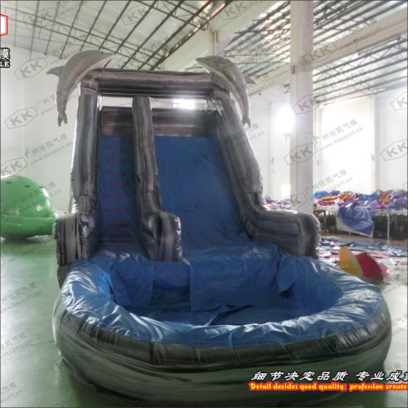Marble Grey Dolphin - Themed Durable Inflatable Water Slide 6