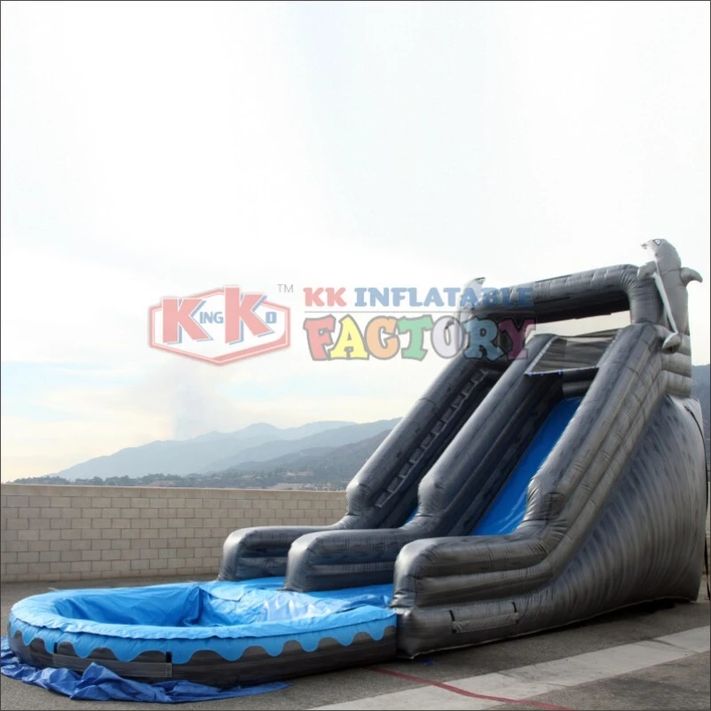 Marble Grey Dolphin - Themed Durable Inflatable Water Slide 1