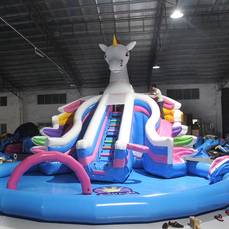 Outdoor Commercial Kids/Adults Water Slide Pool Unicorn Double Inflatable Water Park 1