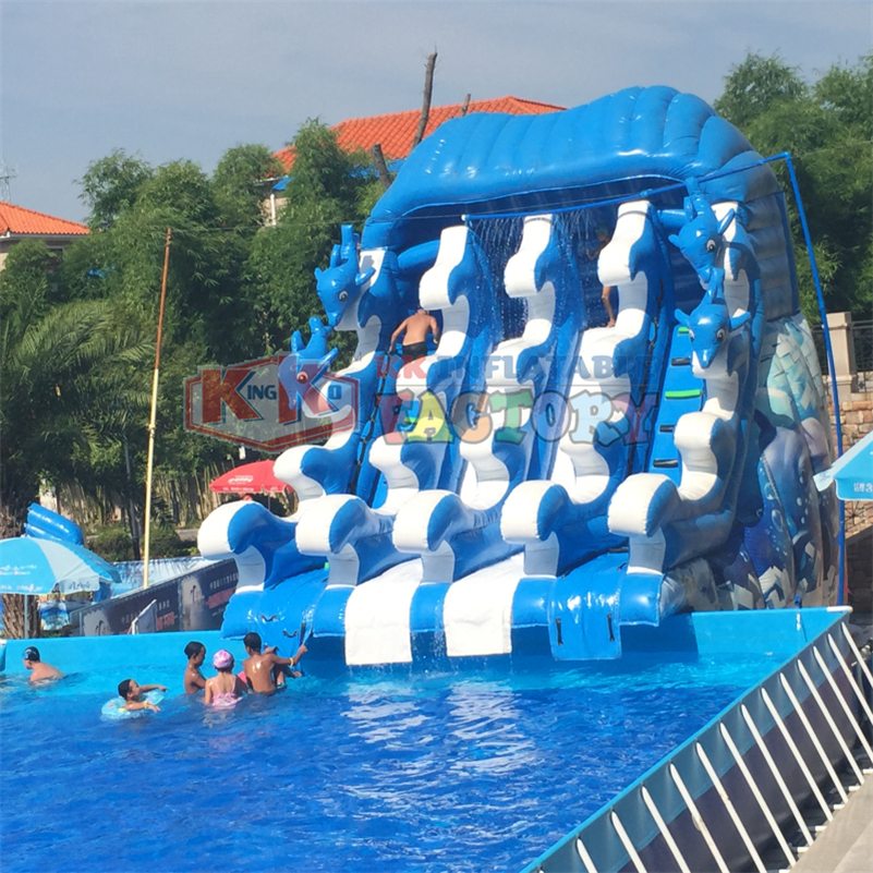 Wave Design Wear-resistant PVC inflatable water slide with pool 1