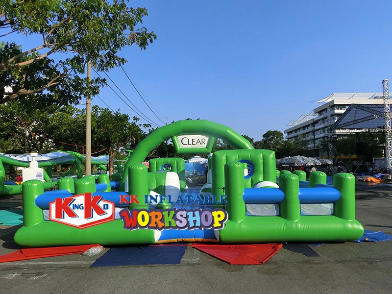 Customize long Green obstacle City Crazy Inflatable Water Slide 1