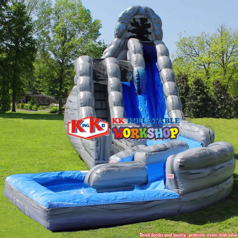 Dive into Adventure: 18'  Gray Big Double - Lane Inflatable Water Slide with Wild Rapids and Pool 1