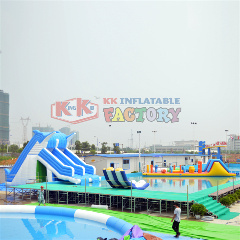 Factory custom Giant Island Inflatable Water park Combo inflatable Floating Water Slides 7