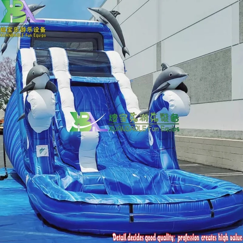 Blue Marble PVC 16' Dolphin Inflatable Water Slide: A Grand Wet Slide for Children's Outdoor Fun 1