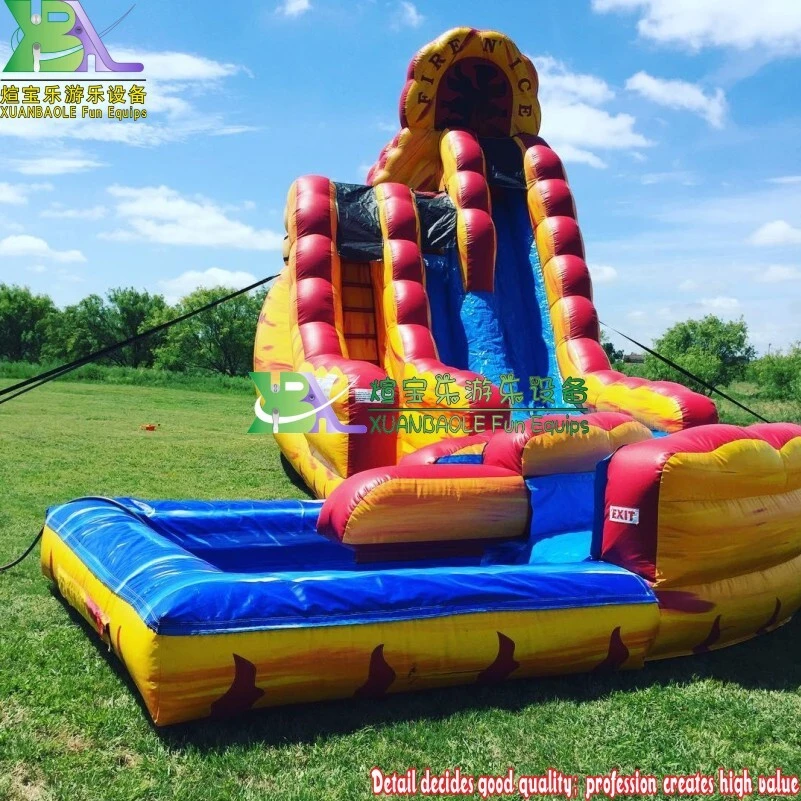 Large - Scale Fire N Ice Inflatable Lava Twist Water Slide Featuring a Pool 1