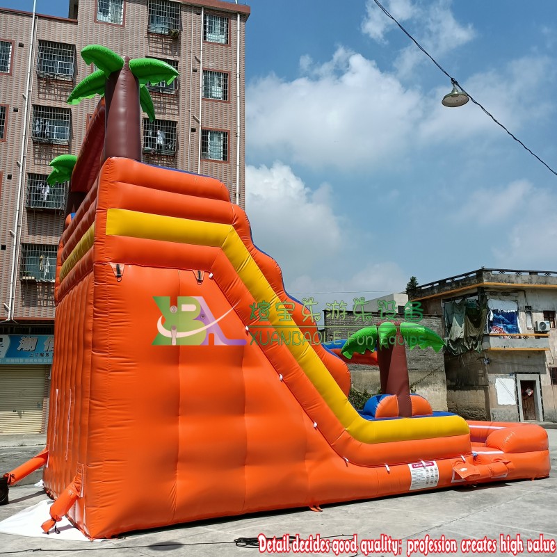 Orange Palm Tree Themed Inflatable Slide: Dual Lanes, Ideal for Wet <000000> Dry Adventures + Jump Pool 11