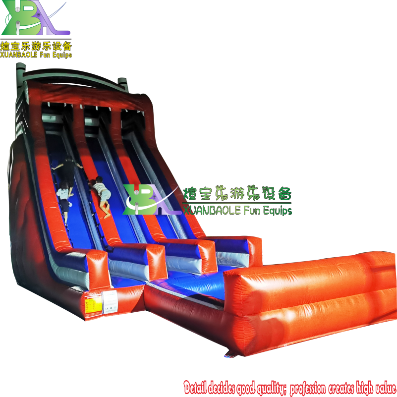 Experience Thrills: Red <000000> Blue Crush Dual - Lane Inflatable Waterfall Slide with Bouncy Feature and Pool 16