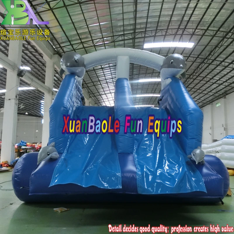 Dolphin - Themed Blue Inflatable Slide for Above - Pool Fun 1