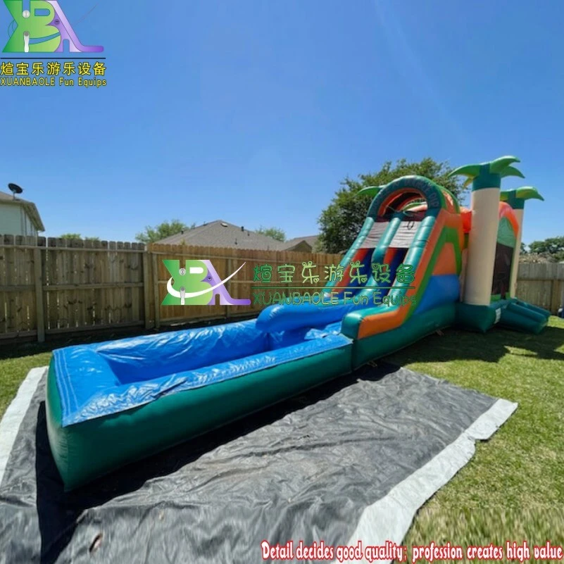 Party jumpers Island Palm Tree Tropical Combo Water Slide Inflatable Bounce House With Pool 1