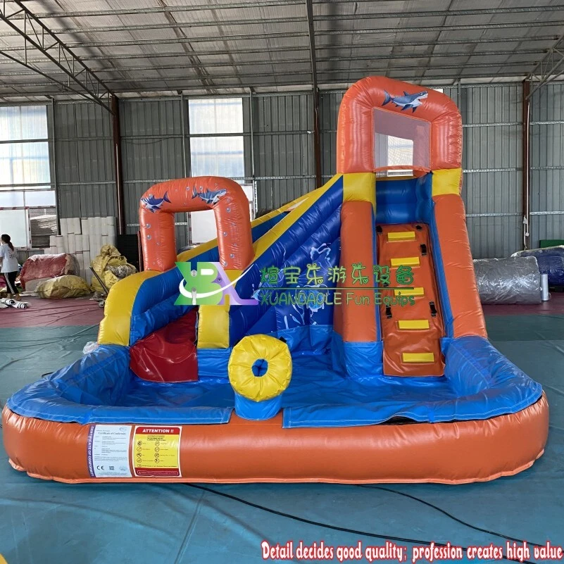 Shark Inflatable Water Slide Park For Kids Backyard With Splash Pool, Climbing Wall, Water Cannon 1