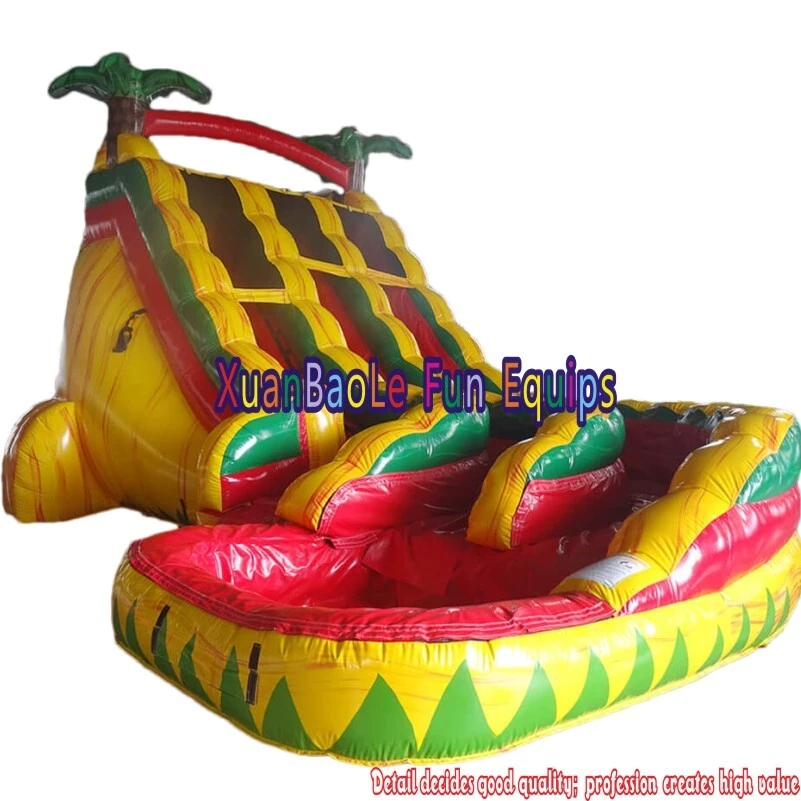 Commercial PVC Tarpaulin Dual Lane Yellow Marble Curved Inflatable Water Slide With Pool 1