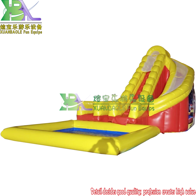 Commerce Yellow - Red Inflatable Water curved Slide with Pool Fun Design 1