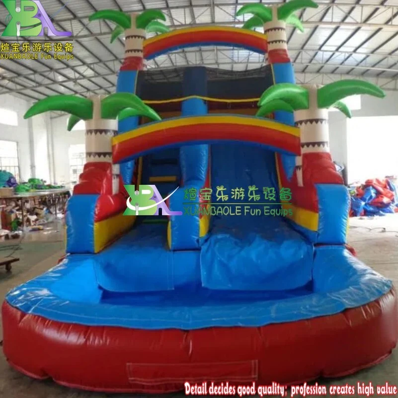Tropical - Palm Tree Inflatable Water Slide with Rainbow Arch Splash Pool 1