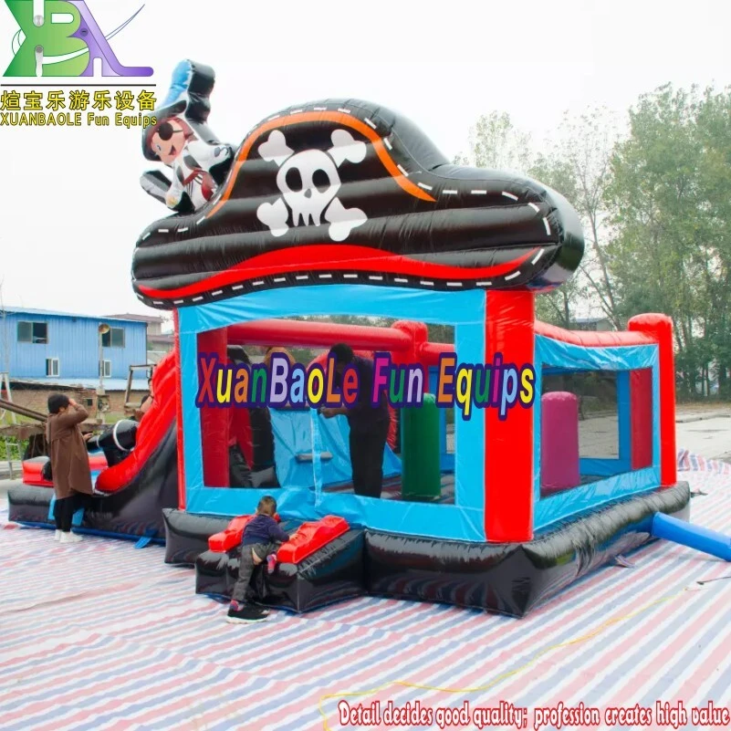 Red and Black Pirate - Themed Inflatable Slide and Bounce Area Combo 1