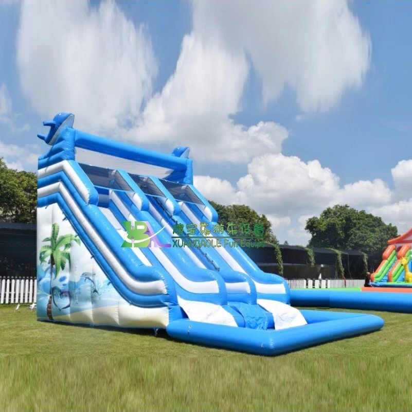 Fun - Filled Dolphin Palm Ocean - Vibes Inflatable Water Slide with pool 1