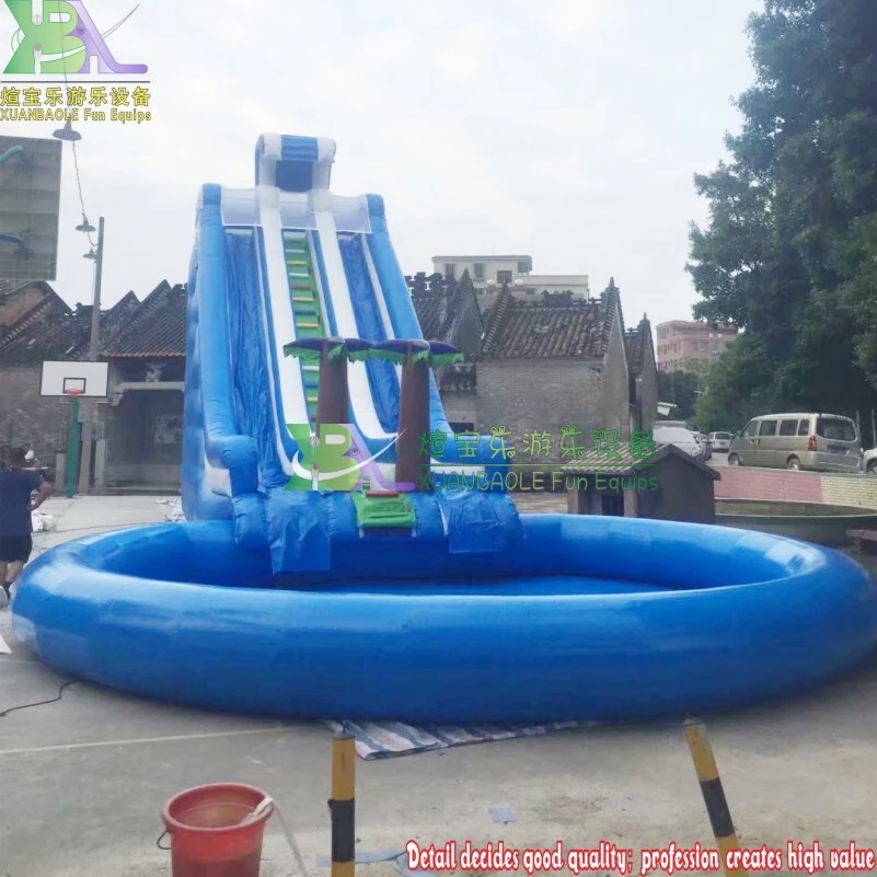 Touches tropicales saisissantes Bleu &lt;000000&gt; Toboggan gonflable blanc avec piscine ronde Splash 1