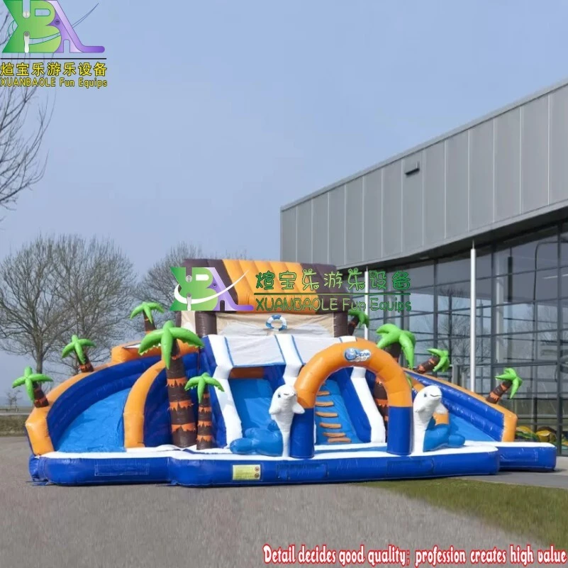 Tropical & Dolphin Inflatable Water Park Inflatable Multi - Slide Roof Inflatable Fun - Filled Water slide 1