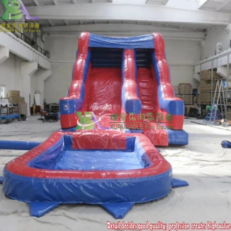 Vibrant Red & Blue Inflatable Water Slide Durable PVC manufacture 1