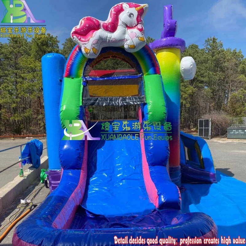 Multi Activity Colorful Unicorn Inflatable Play Area with Wet / dry slide 1