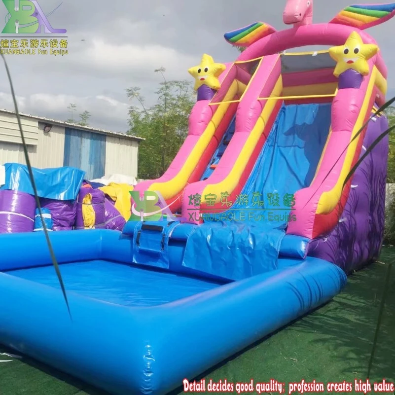 Toboggan aquatique gonflable à deux voies Licorne rose pour des moments de plaisir en famille et des fêtes palpitantes dans le jardin 1