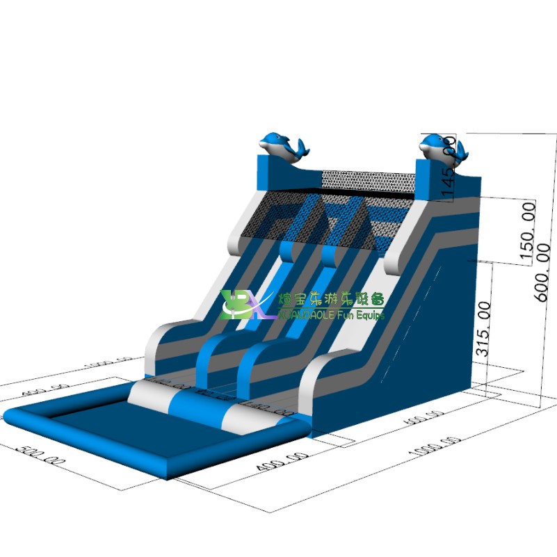 Dolphin Blue <000000> White Double Lane Inflatable Water Slide with big pool 17