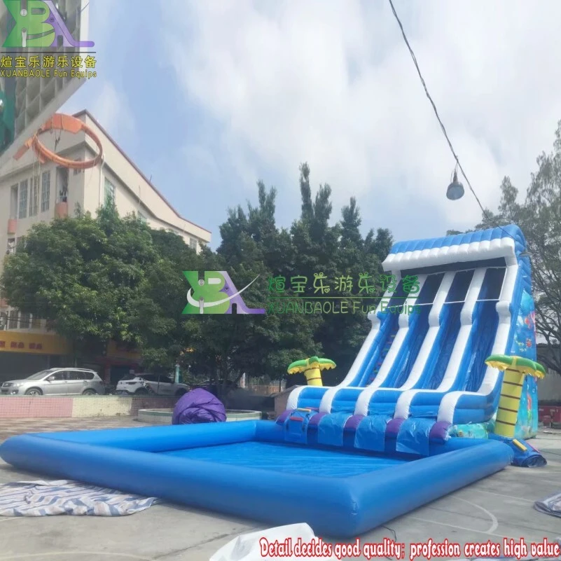 Blue  White Multi - Lane Inflatable Water Slide With Tropical - Palm Decorations 🌴💦 1