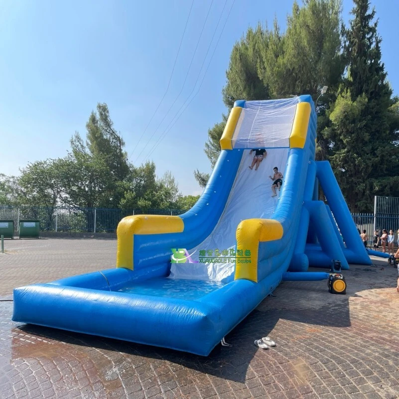 Tobogán inflable de trapecio volador de alta velocidad azul &lt;000000&gt; Tobogán acuático inflable amarillo 1