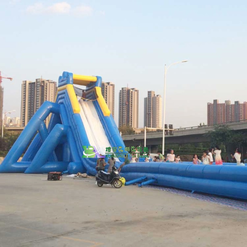 Tobogán acuático inflable de alta velocidad con hipopótamo naranja y carril largo azul <000000> 11