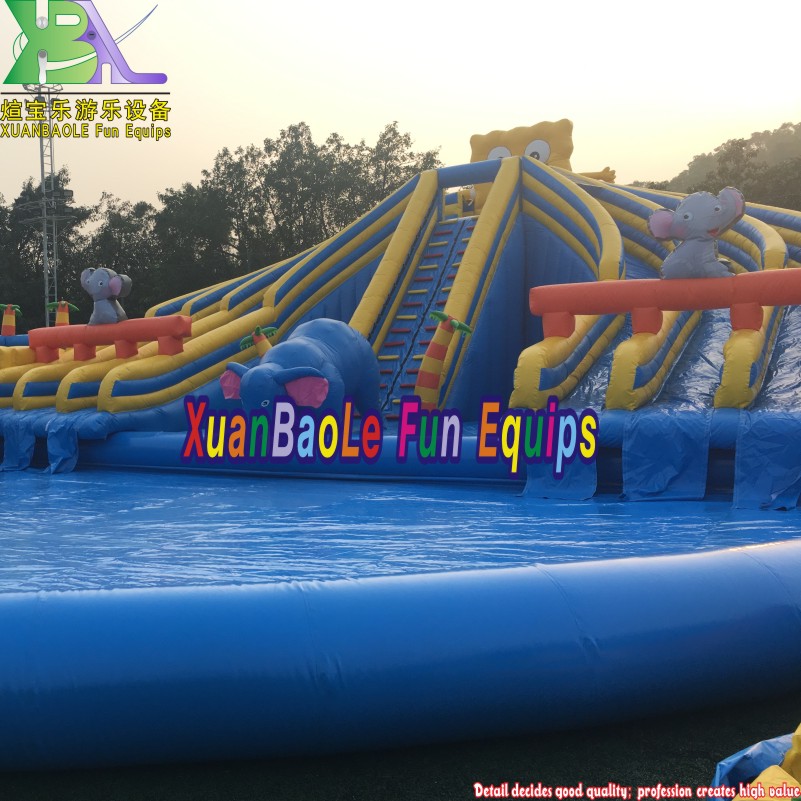 Huge Mobile SpongeBob Water Park Commercial Inflatable Water Slides With Swimming Pool 6