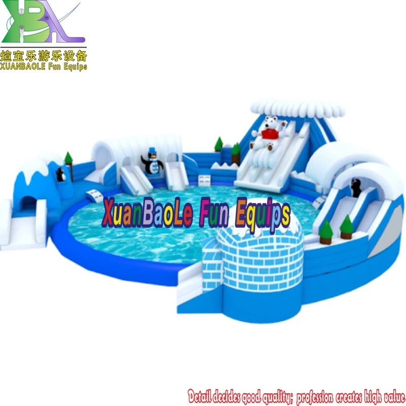 Hot sell Inflatable Park Ice and snow theme water park Inflatable Slider with Tunnel 1