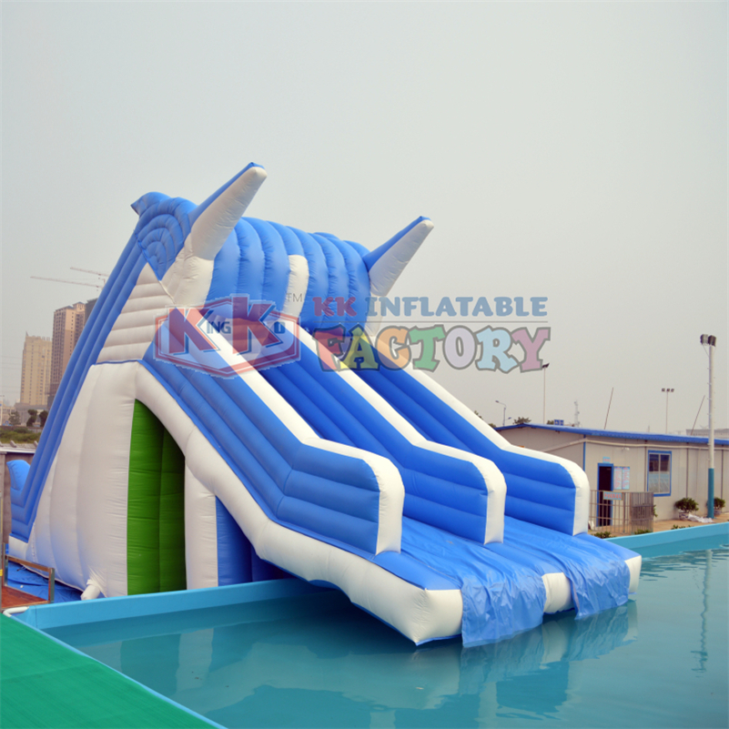 Blue white Dolphin inflatable water slide with pool joy inflatable water park 10