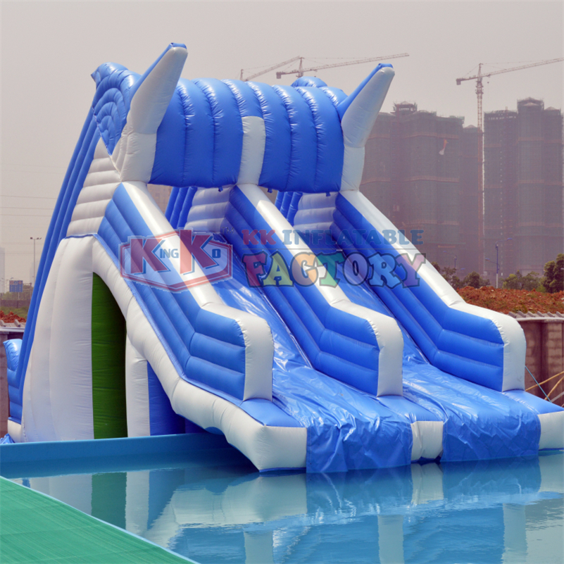 Blue white Dolphin inflatable water slide with pool joy inflatable water park 1