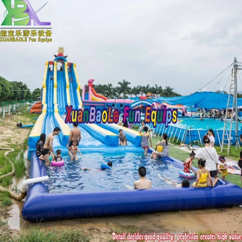 Outdoor Entertainment Inflatable Water Park with long Inflatable Slide - Pool Set Water Play 1