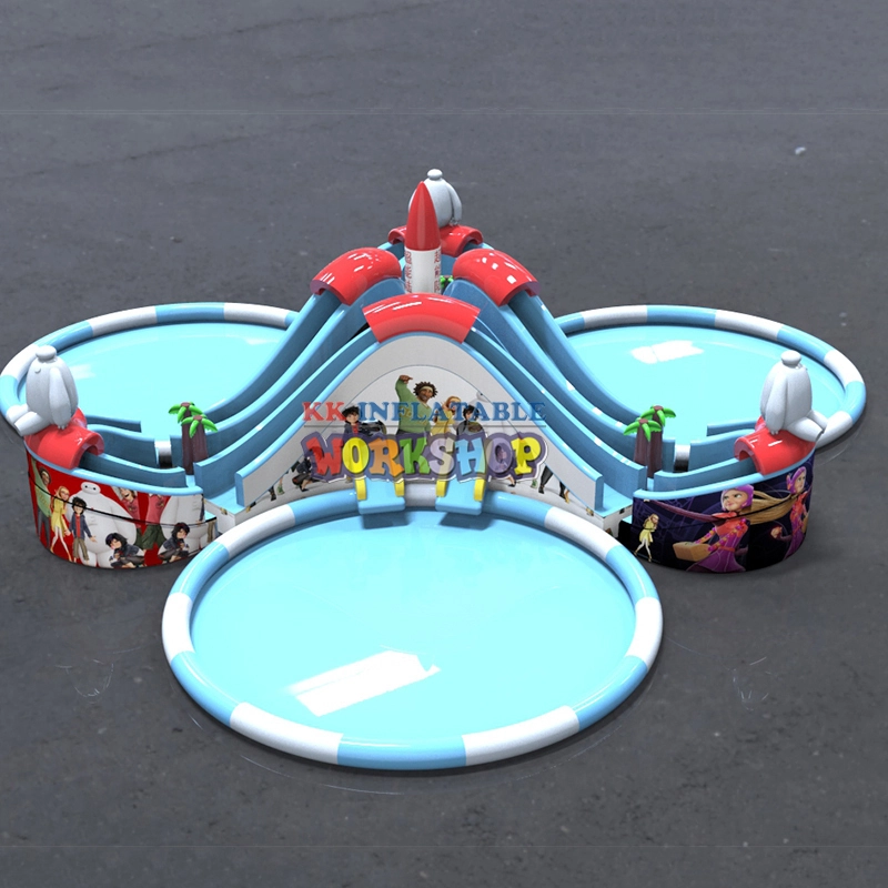 Backyard fun multifunctional inflatable water playground with three pools and slides 1