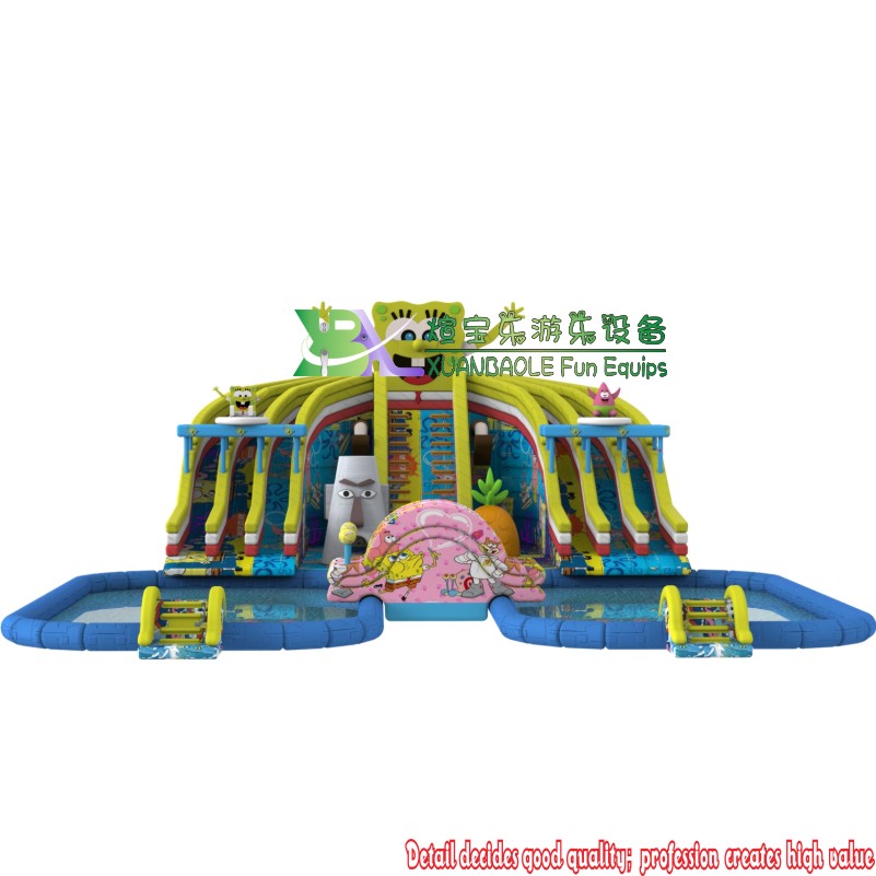 Outdoor moving giant SpongeBob inflatable land aqua park with dual pool land inflatable aqua park 6