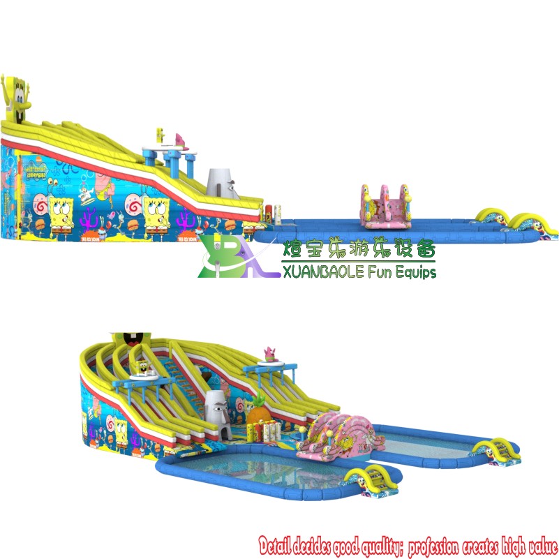 Outdoor moving giant SpongeBob inflatable land aqua park with dual pool land inflatable aqua park 4