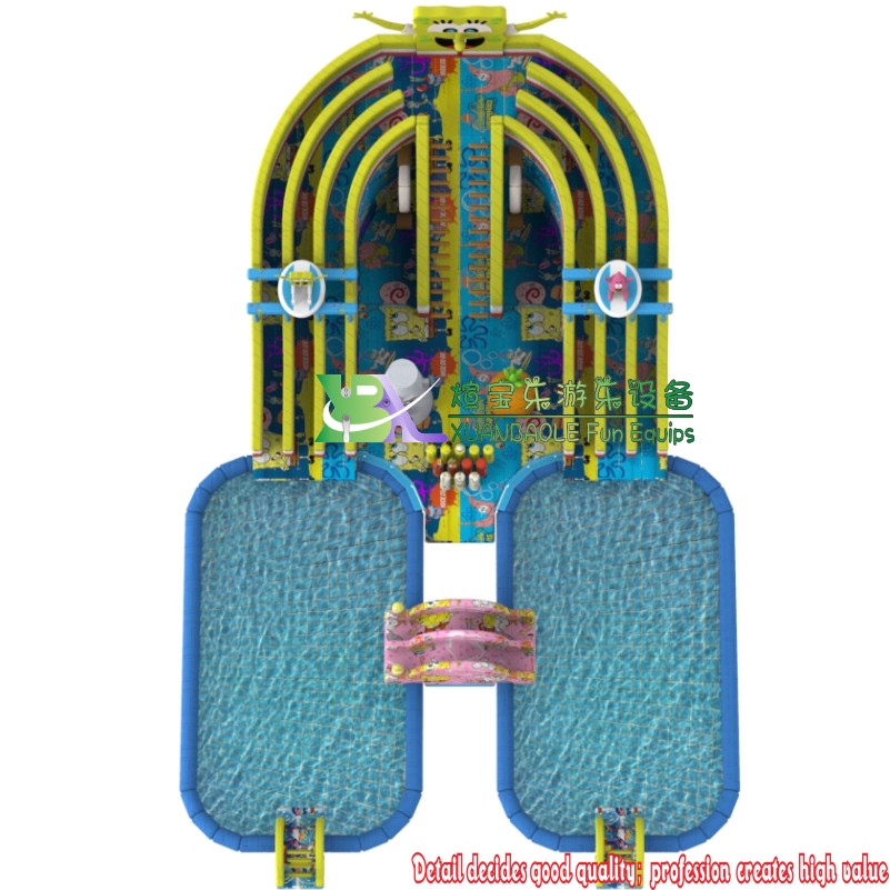 Outdoor moving giant SpongeBob inflatable land aqua park with dual pool land inflatable aqua park 3