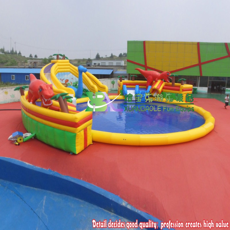 Land Inflatable Water park custom made theme Inflatable Slide Park with ring form Pool 4