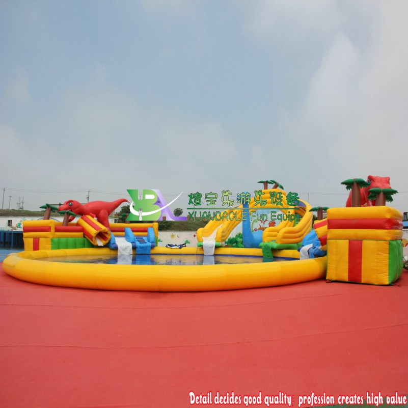 Land Inflatable Water park custom made theme Inflatable Slide Park with ring form Pool 3