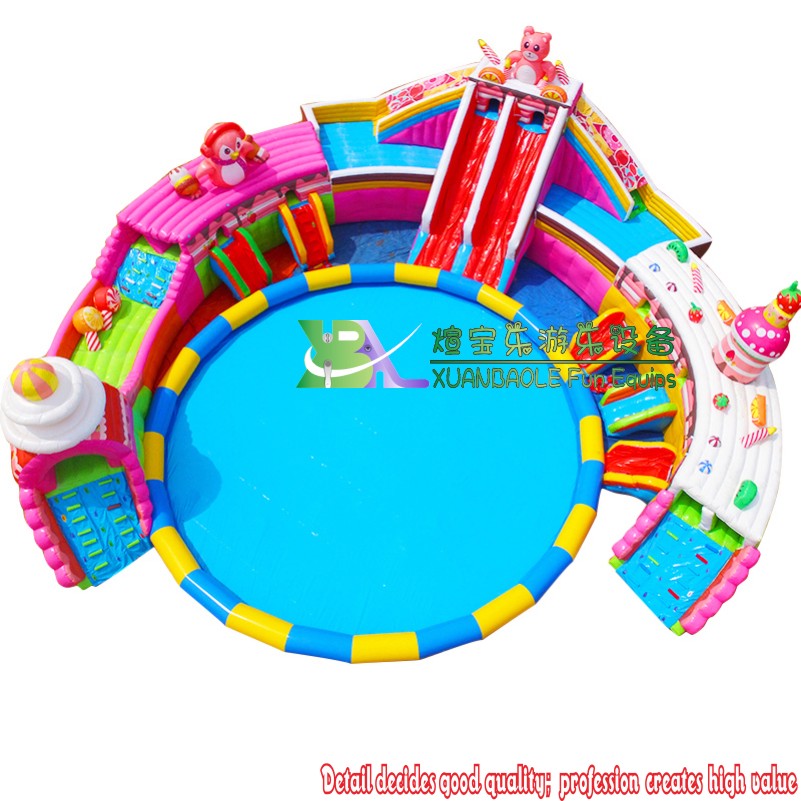 Land Inflatable Water park custom made theme Inflatable Slide Park with ring form Pool 7
