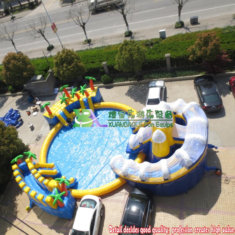 Land Inflatable Water park custom made theme Inflatable Slide Park with ring form Pool 6