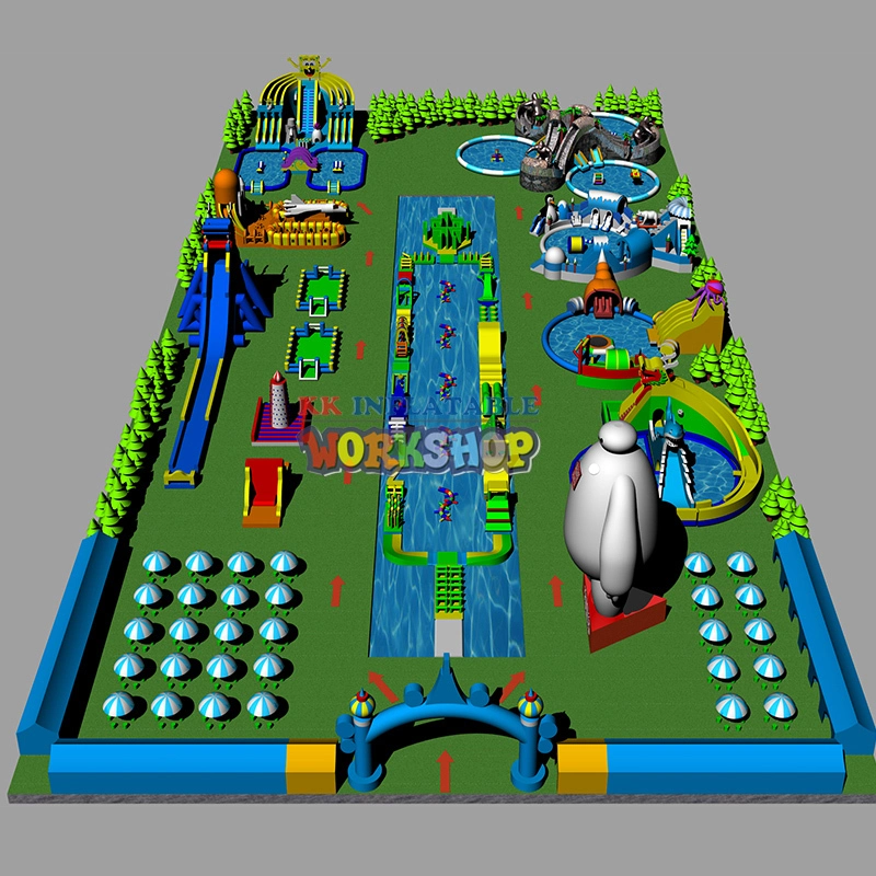 Giant Land Inflatable Water Amusement Park with Slide and Pool Water park Thrill Seekers 1
