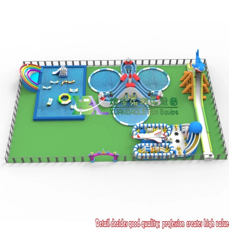 Giant Inflatable Land Water park Inflatable Obstacle course & Splash Zone Combo 1