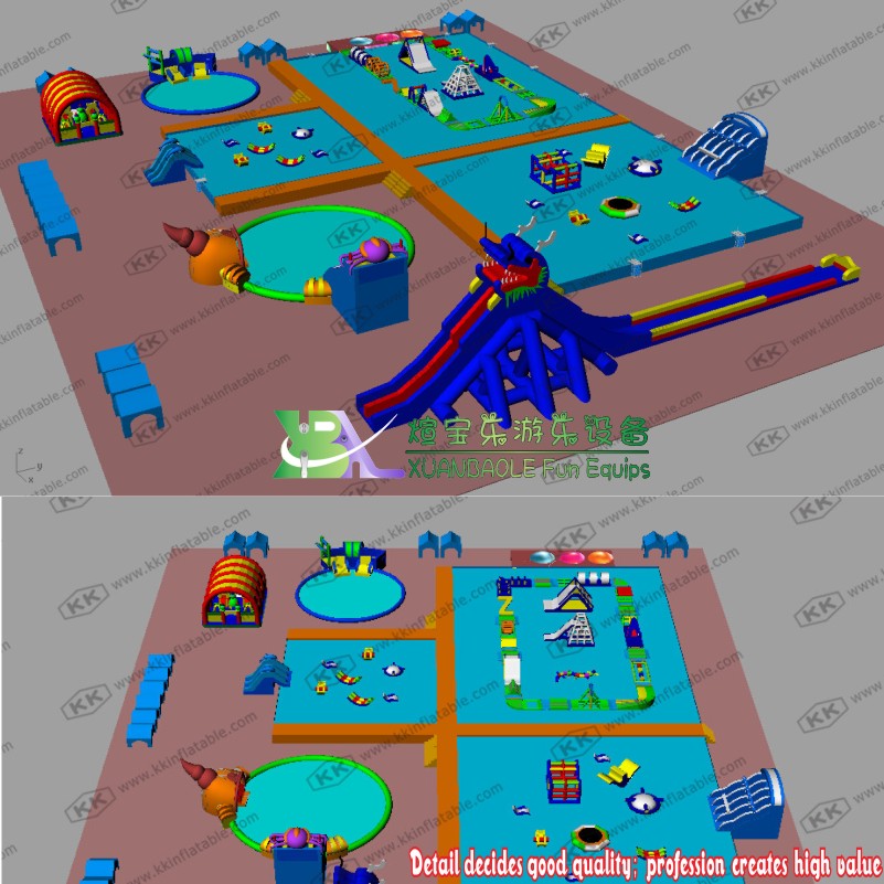 XBL land inflatable water slide + sports park integration planning 6