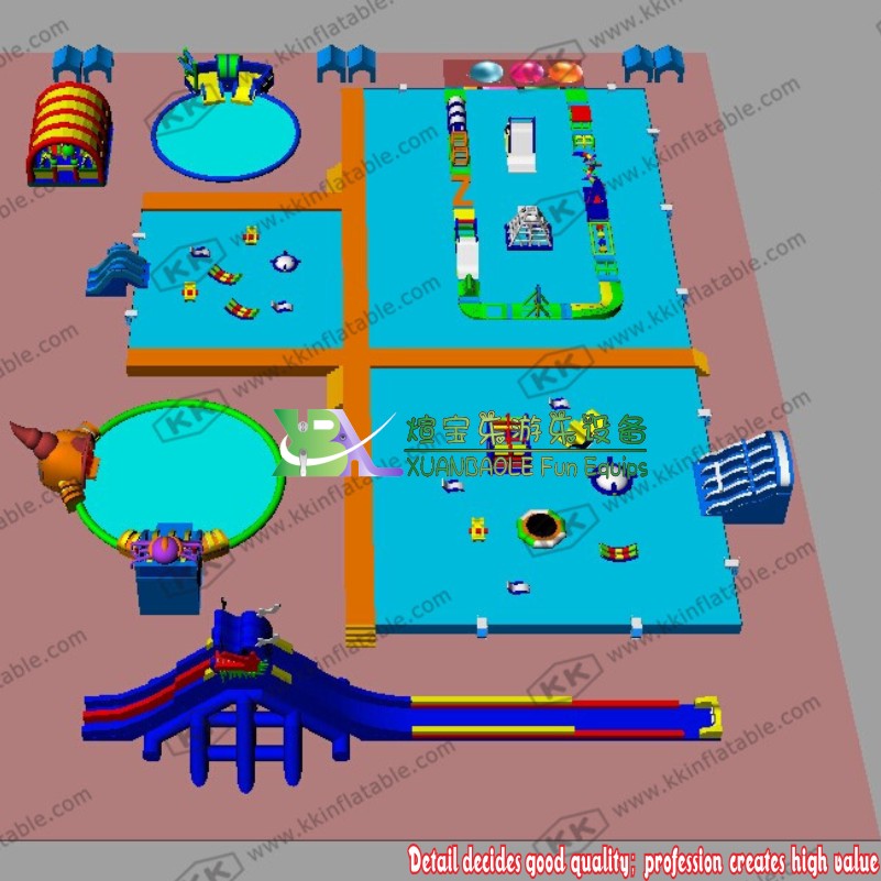 XBL land inflatable water slide + sports park integration planning 5