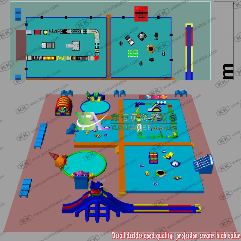 XBL land inflatable water slide + sports park integration planning 4