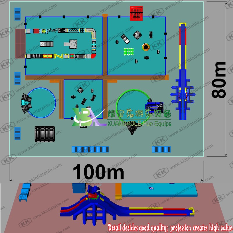 XBL land inflatable water slide + sports park integration planning 3