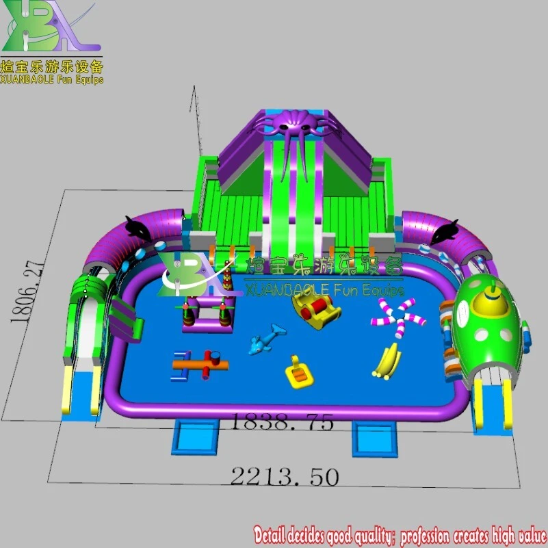 Commerical Mobile Land Octopod Inflatable Ground Water Park with Pool Slide For Adults 1
